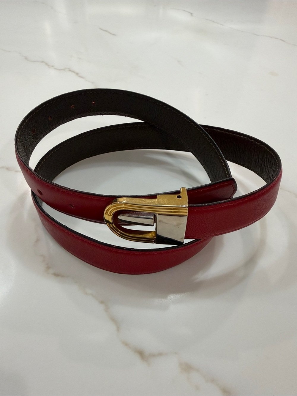 Reversible leather Belt with Two Tone Buckle.  33”